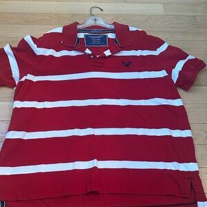 American Eagle Outfitters Red and White Polo Shirt